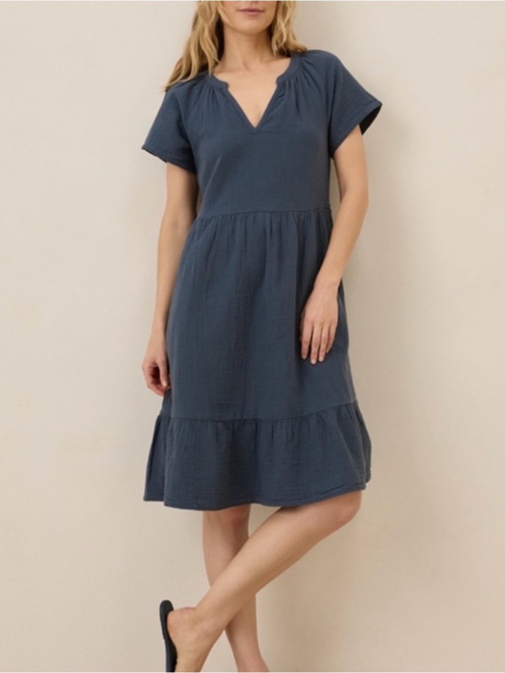 Pact Organic Cotton Coastal Double Gauze Breezy Dress Blue Size XXXL